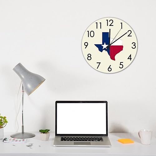 Miniatura 6 de Reloj de pared silencioso de 15 pulgadas sin tictac, funciona con pilas, diseño de estrella solitaria de Texas, mapa del hogar, decoración del hogar