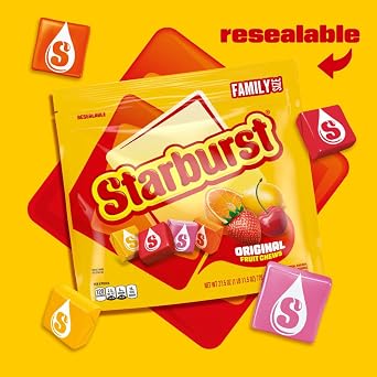 STARBURST Original Fruit Chews Individually Wrapped Chewy Candy, Family Size, 27.5 oz Resealable Bulk Bag