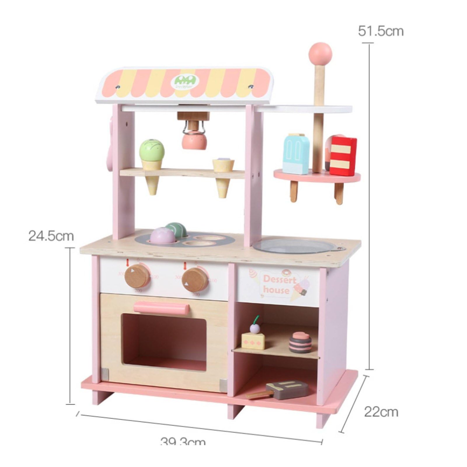 Jiuvaso Kids Dessert Playhouse Banco Gelati Finto per Bambini Negozio di Dolci in Legno Gioco di Ruolo Educativo Set Interattivo con Accessori Adatto per Casa Spazio Giochi Momenti Famiglia
