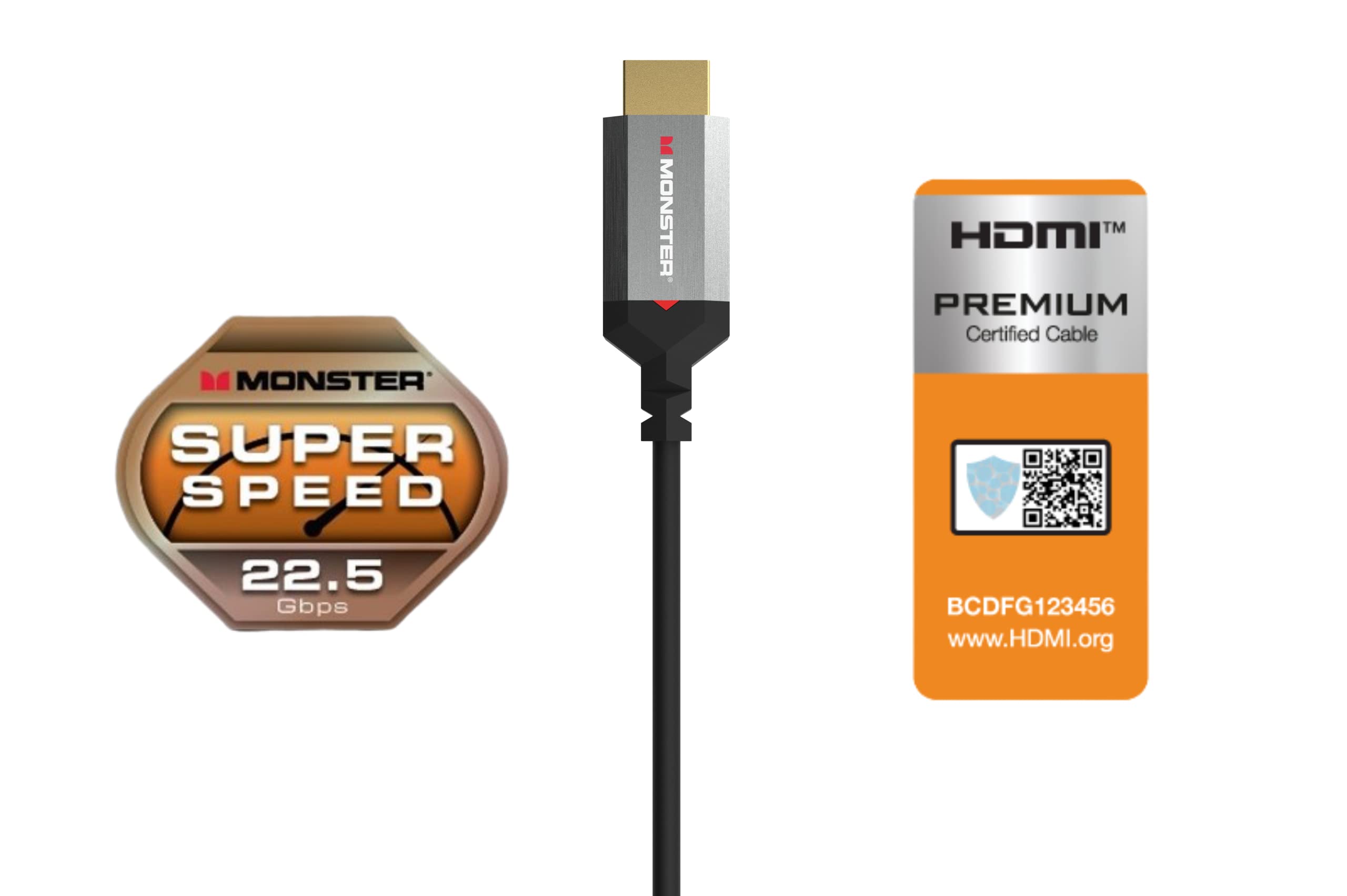 MONSTER - Câble HDMI - Résolution 4K - Vidéo HDR - Audio Return Channel - 22,5 GBPS - Vitesse Éclair - Triple Blindage - Homologué UL et CL3-3,6 Mètres - Noir