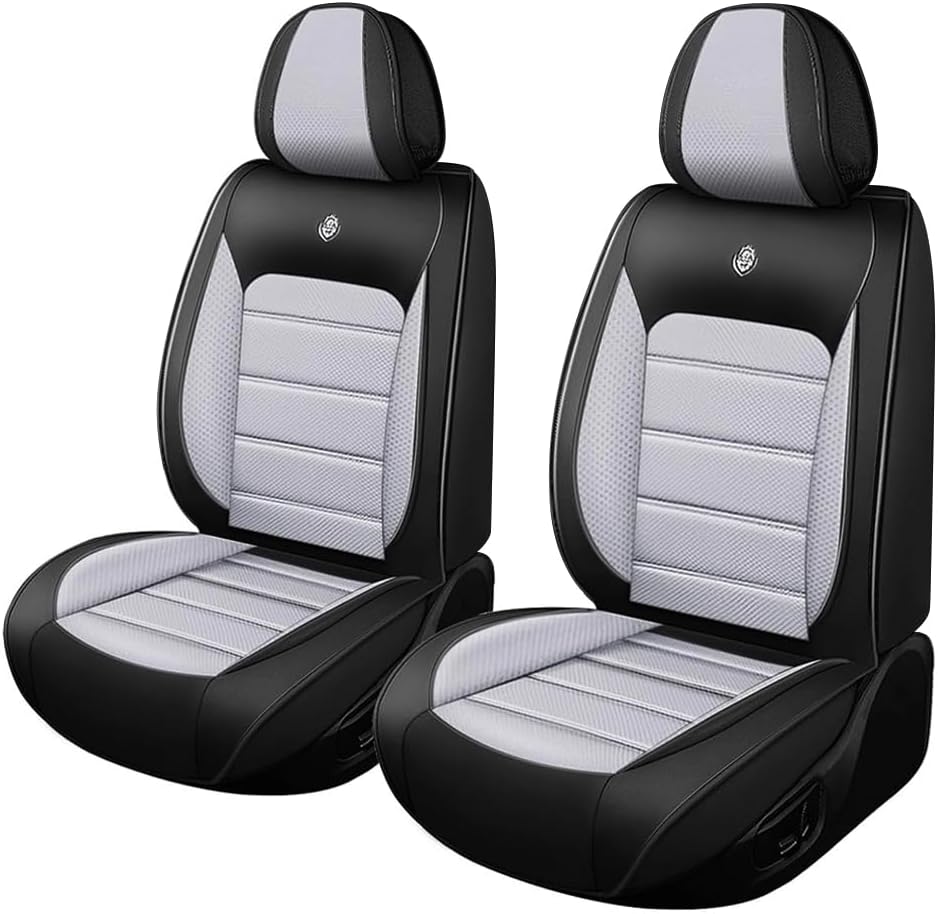 Leather Car Seat Covers for Jeep Grand Cherokee 2006-2024,Waterproof Soft Seat Covers,Interior Accessories Seat Covers Protector Airbag Compatible(2pcs Black&Gray Standard)