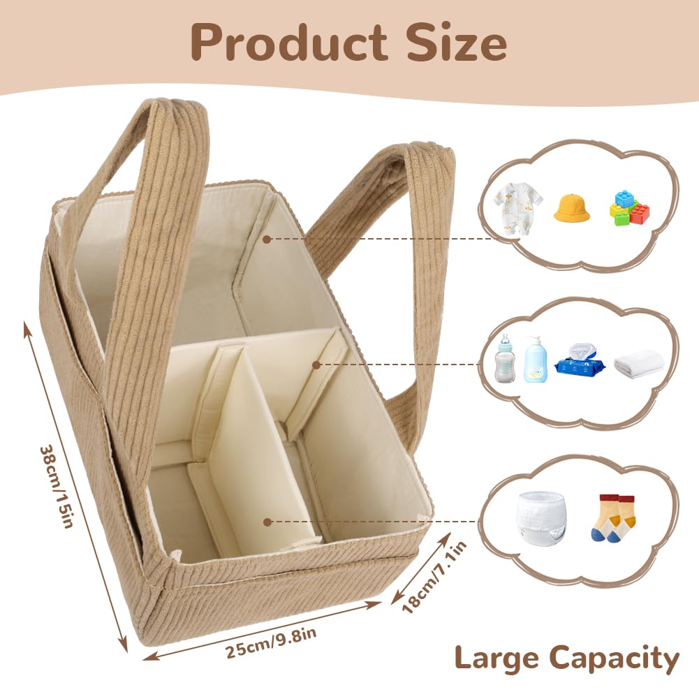 HAGOT Nappy Caddy, Baby Diaper Caddy Organizer, Foldable Bag Organizer with Compartments for Mum to Be (Khaki) - Image 2