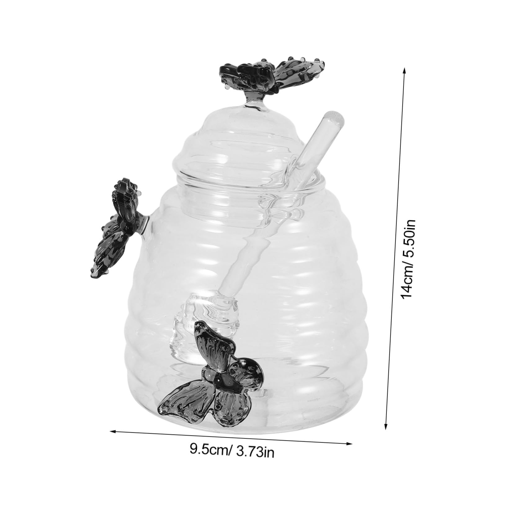 Hohopeti Kreatives Honigglas aus Transparentem Glas 500 Ml mit Schmetterlingsform Deckel und Integriertem Rührstab für Küche und Honigaufbewahrung