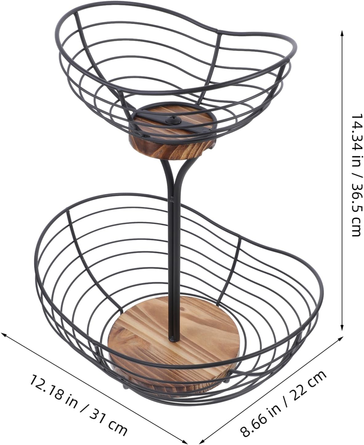 Multi-layer Black Fruit Bowl with Base Stylish Wire Fruit Basket for Kitchen Countertop Storage for Bananas and Other Iron Design