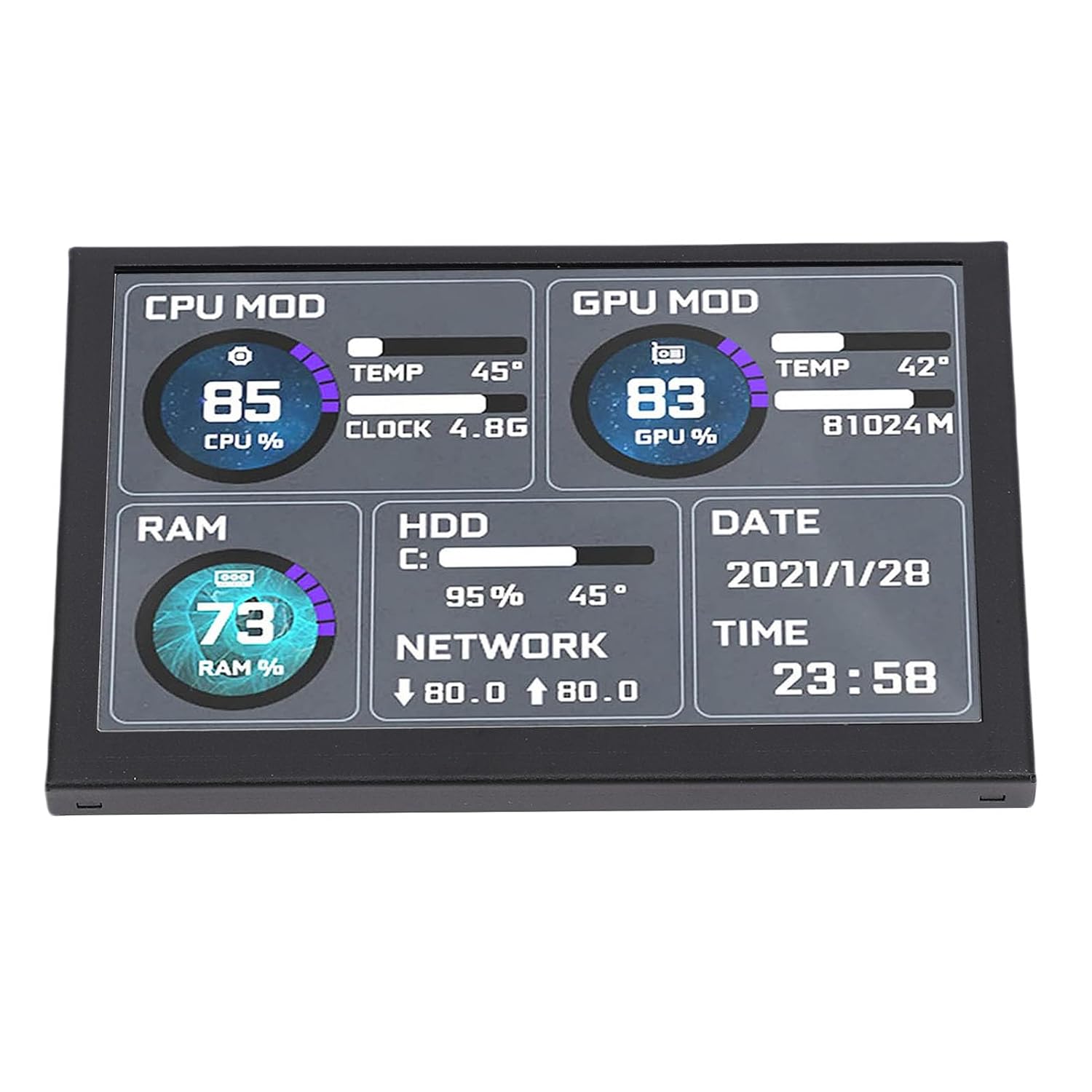 Computer Temp Display Compact 5 Inch High Resolution Secondary Screen for, PC Temperature Display for Professional Monitoring