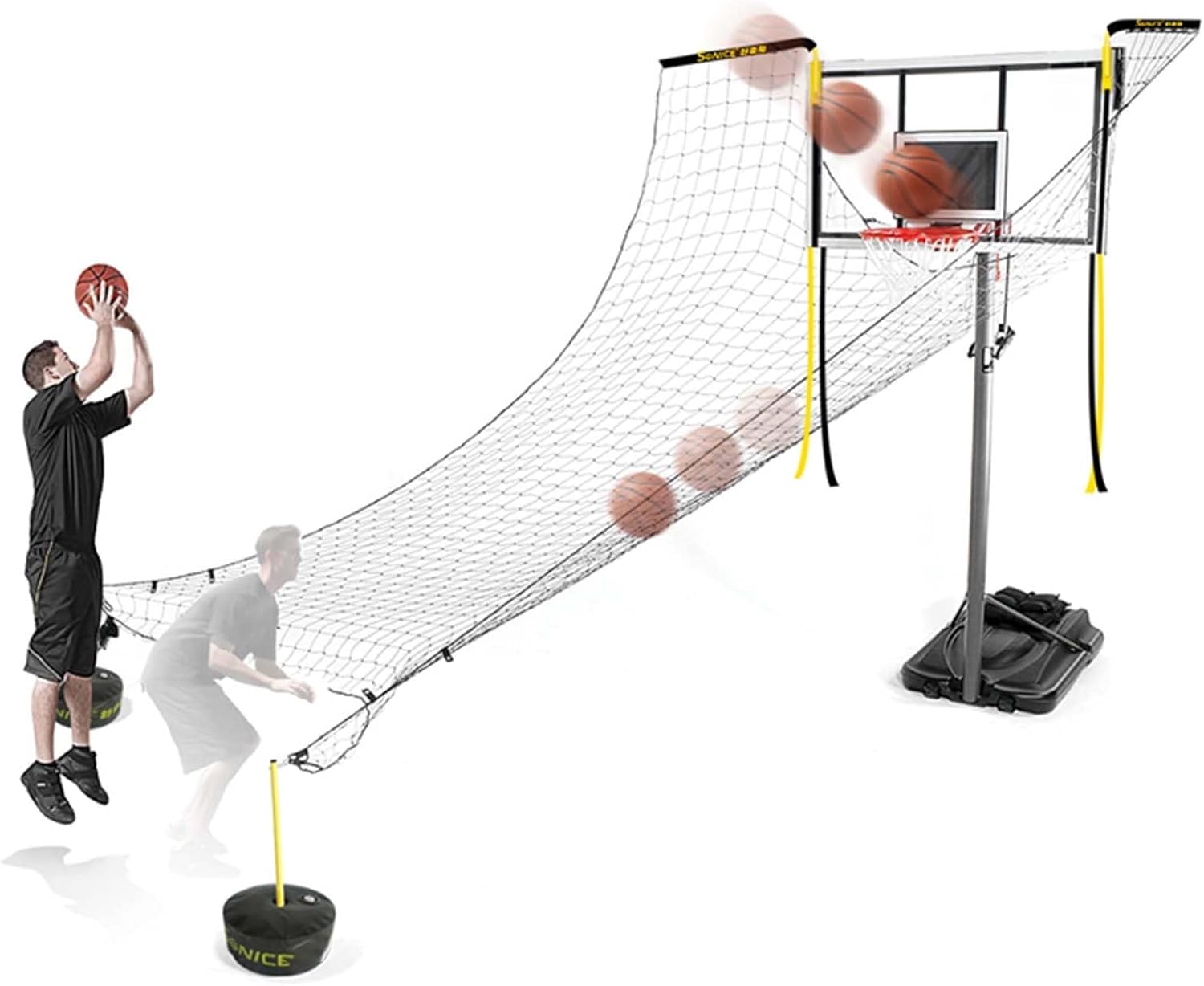 Basketball Shot Return Apparatus NET 4.8mX4.8m Polyester Net Shooting Practice Aid Returner with and Adjustable Support Bars