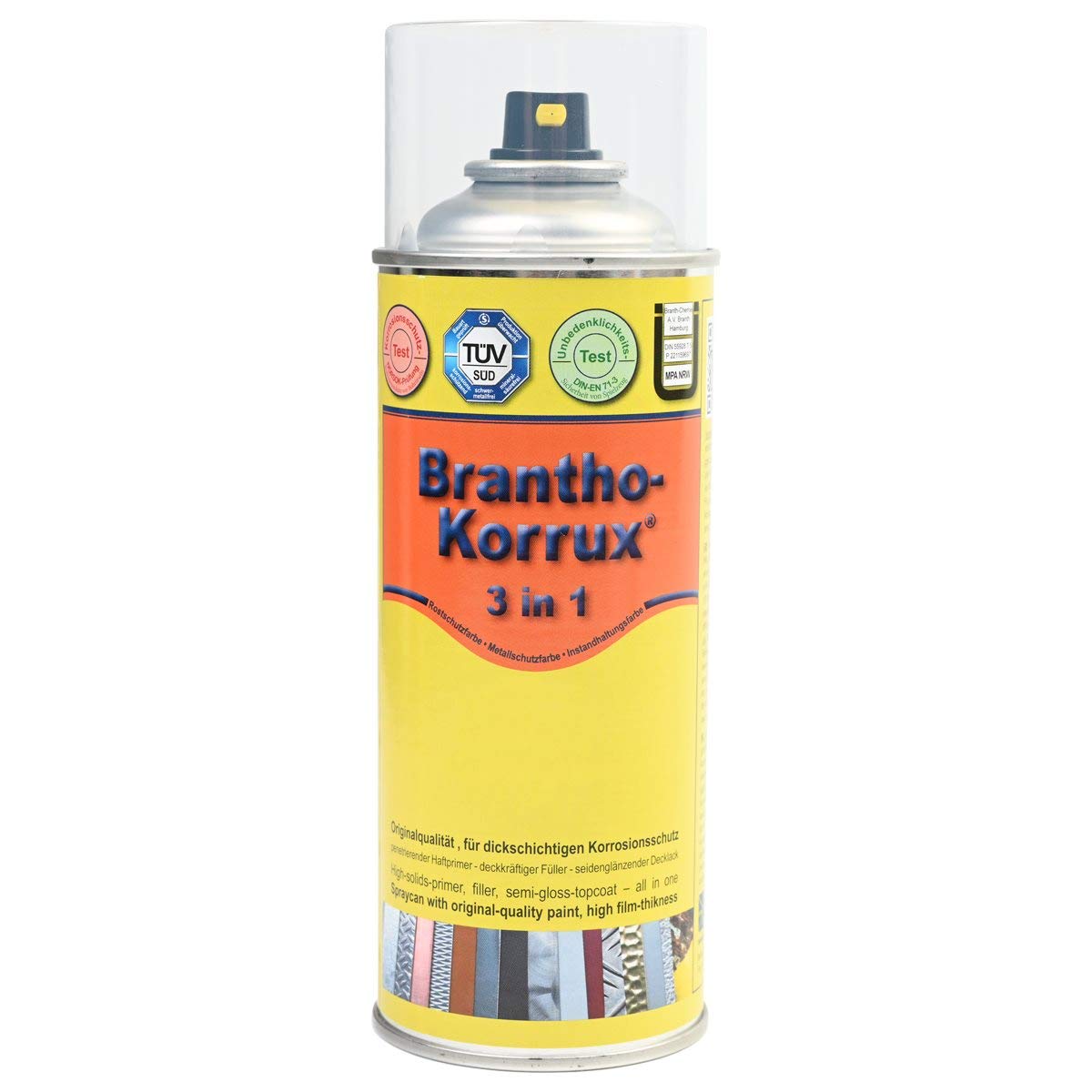 Brantho Korrux 3 x 3 in 1 schwarz 400ml Spraydose Rostschutz Metallschutzfarbe + Spraydosenhandgriff