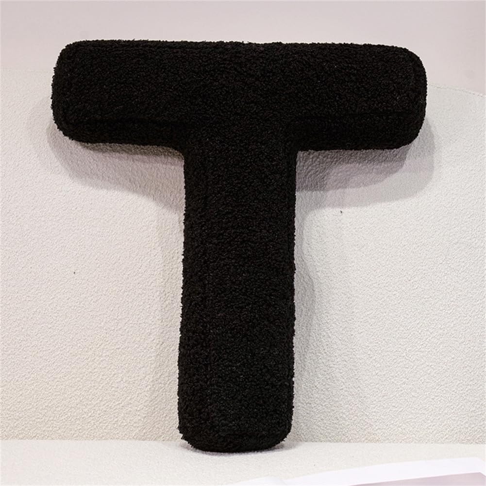 Fzkun T Black Letter Number Pillow – Sof Plush Alphabe & Numeric & Red Hear Cushion Decorative Initial Hrow Pillow Diy Accen For Couch Sofa Bed Car Party Home Gif (T)