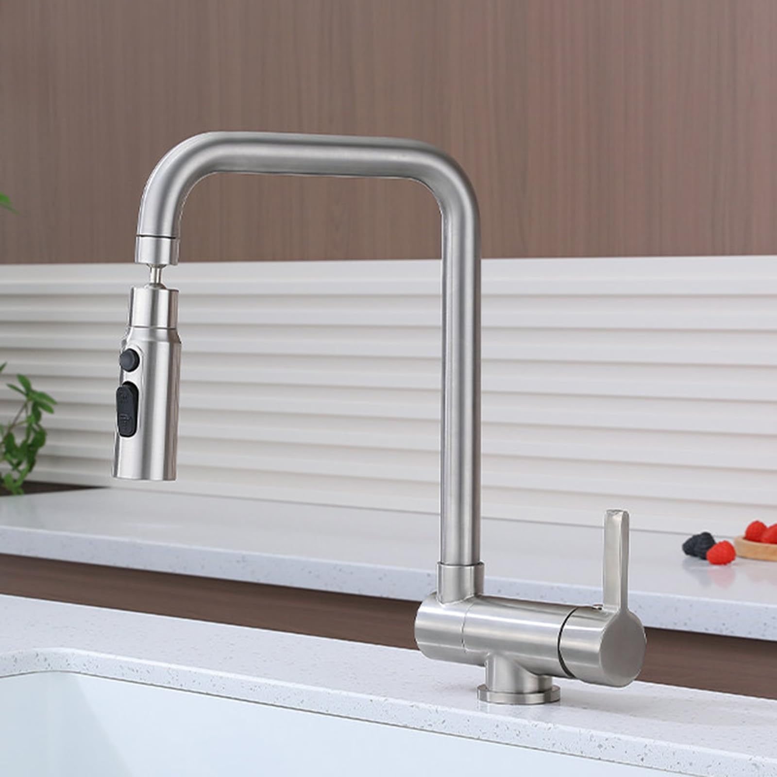 ZQFHSX Brass Folding Kitchen Mixer Tap, Swivel 3 Modes Hot and Cold Water, Front Window Design