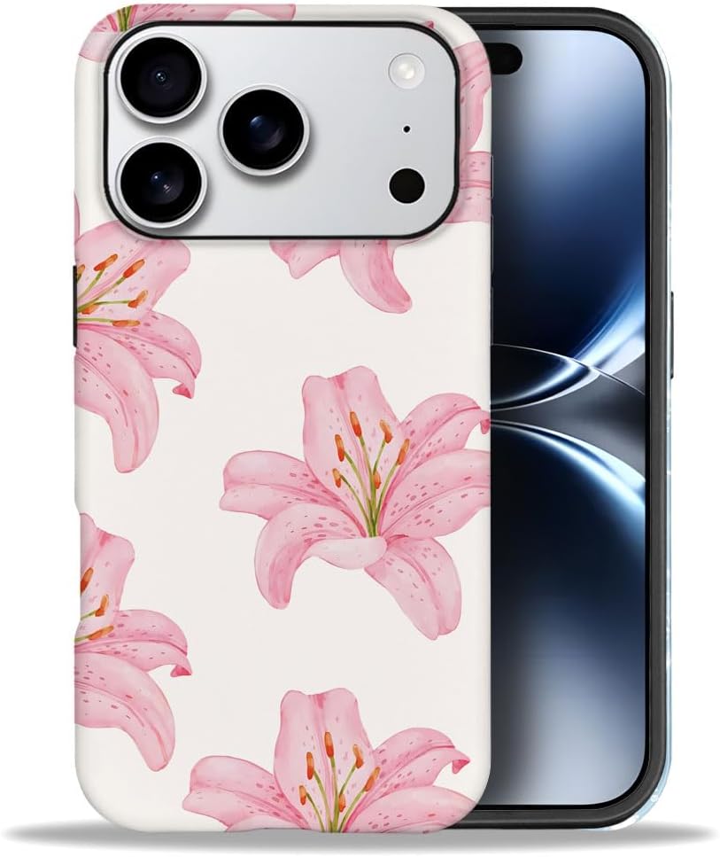 Case Compatible with iPhone 17 Pro - Hybrid Durable Shockproof Phone Cover,Cases for Woman Girl - Pink Lily Flower
