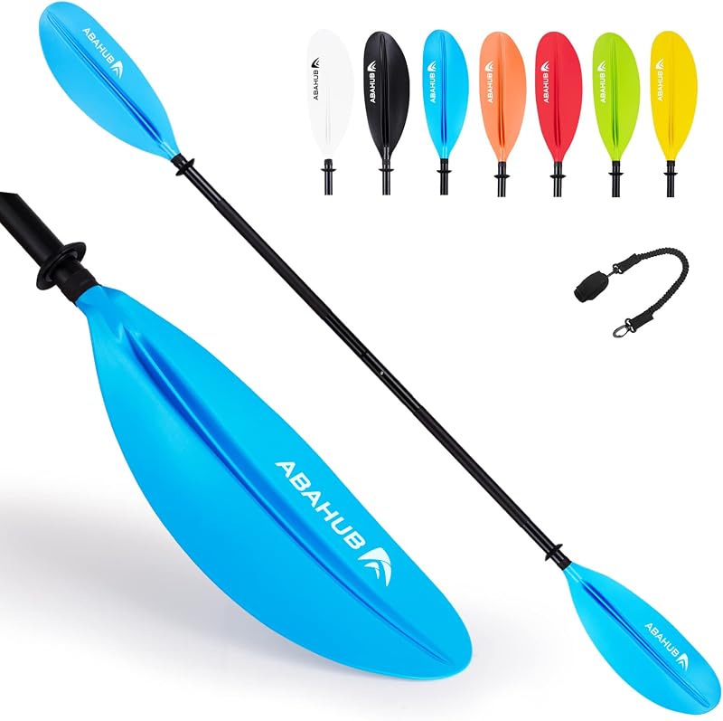 Abahub Kayak Paddle with Free Leash 220-240cm Kayaking Oars | Boating, Canoeing, Collapsible, Aluminum Alloy Shaft, Plastic Blades,0cm/230cm/240cm, Black/Blue/Green/Orange/Yellow,