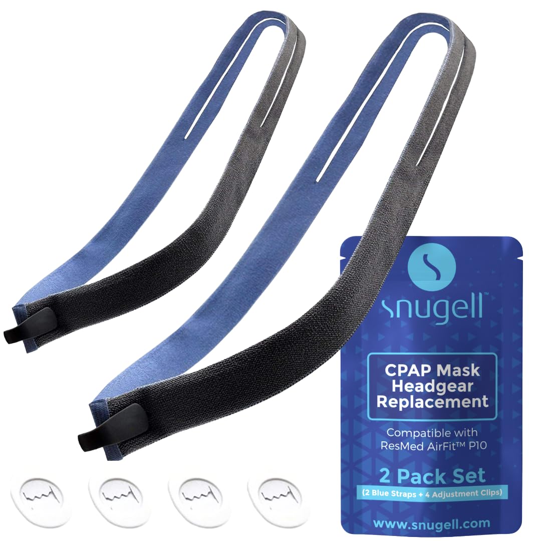 Snugell AirFit P10 Headgear Strap Replacement for Nasal Pillow Mask CPAP Accessories with 4 Adjustment Clips – Durable Premium Elastic Providing Secure Comfortable Sleep Therapy, 2 Pack - Blue