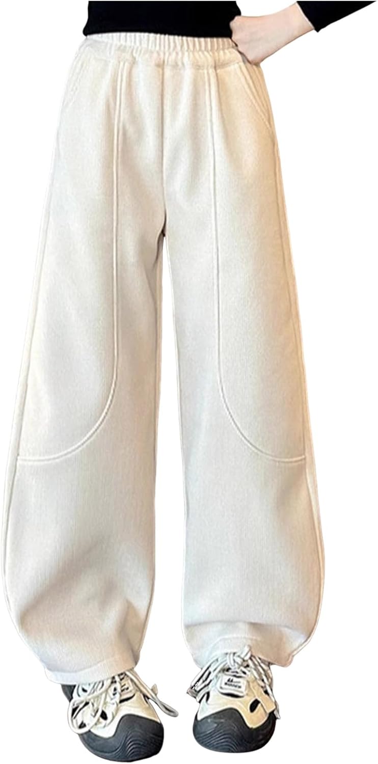 IWIHMIV Kids Fleece Lined Sweatpants Wide Leg Jogger Pants Athletic Elastic Waistband Sweatpants for Girls