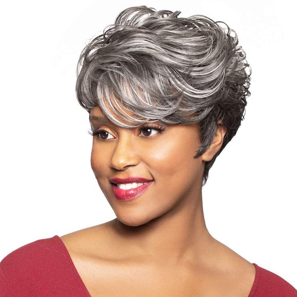Gwendolyn Wig Color 1 Black - Foxy Silver Wigs Short Wavy Pixie Wispy Fringe Synthetic Fusion Heat Resistant African American Full Average Cap Bundle Hairloss Booklet, Comb