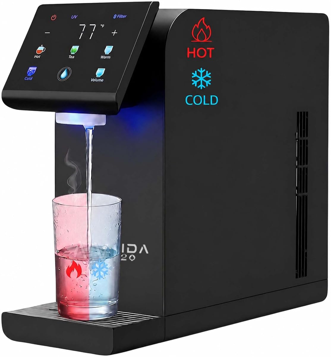 Countertop Water Dispenser, Hot & Cold Water Dispenser, Black | Bottleless Water Dispenser with 4-Stage Filtration, UV Sterilization, WQA & NSF/ANSI 42 Certified, Full Installation Kit