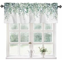 Sage Green Eucalyptus Curtain Valance for Windows Rod Pocket Valance Window Treatments 1 Panel Watercolor Leaves Short Curtains for Kitchen Windows Bathroom Bedroom 42x12in
