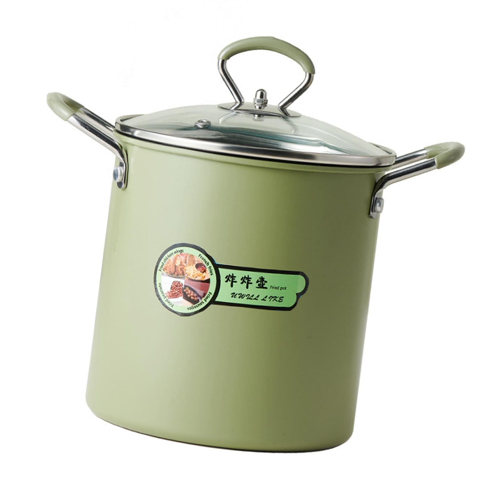MALSSE Frying Pots with Basket and Oil Strainer Nonstick Cookware for French Fries Ergonomic Handle Noodles Cooking Pans Small Family Cookware