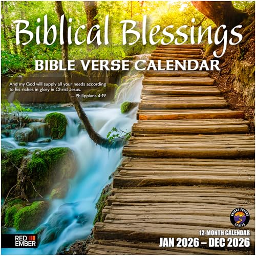 RED EMBER Christian Wall Calendar 2026 | Biblical Blessings with Bible Verses | 12 Month | 12" x 24" Open | Thick & Sturdy Paper | Giftable| Inspirational Religious Scripture Christian Calendar 2026