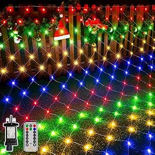 Ollny Christmas Net Lights Outdoor Decorations - 200 LED 3m x 2m Fairy Lights Plug-in Waterproof String Lights with 8 Light Modes/Timer/Remote - for Xmas Tree/Indoor/Outside/Curtain/Window/Garden