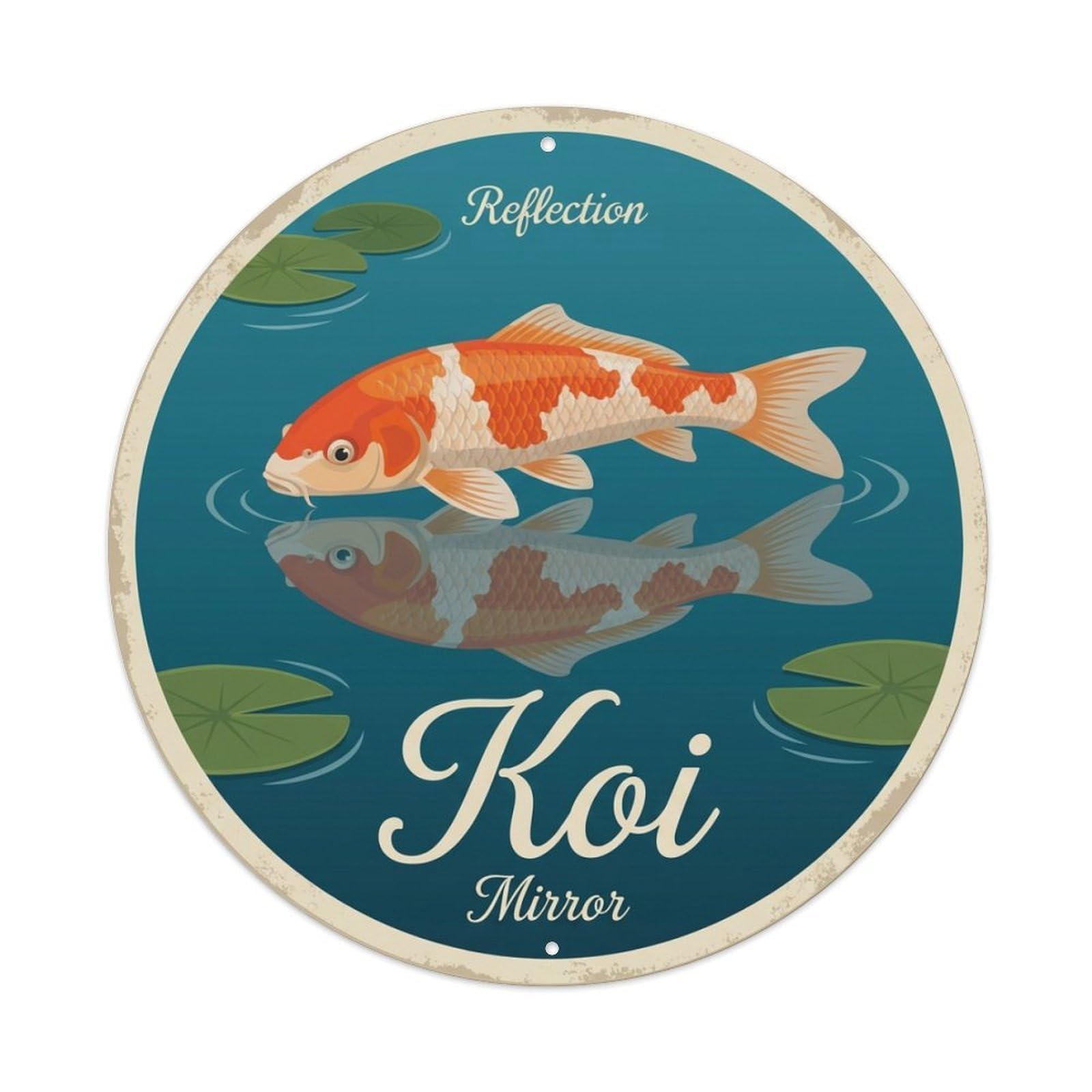 Metal Tin Sign Koi Fish Graceful Elegant Japan Retro Ukiyo-e