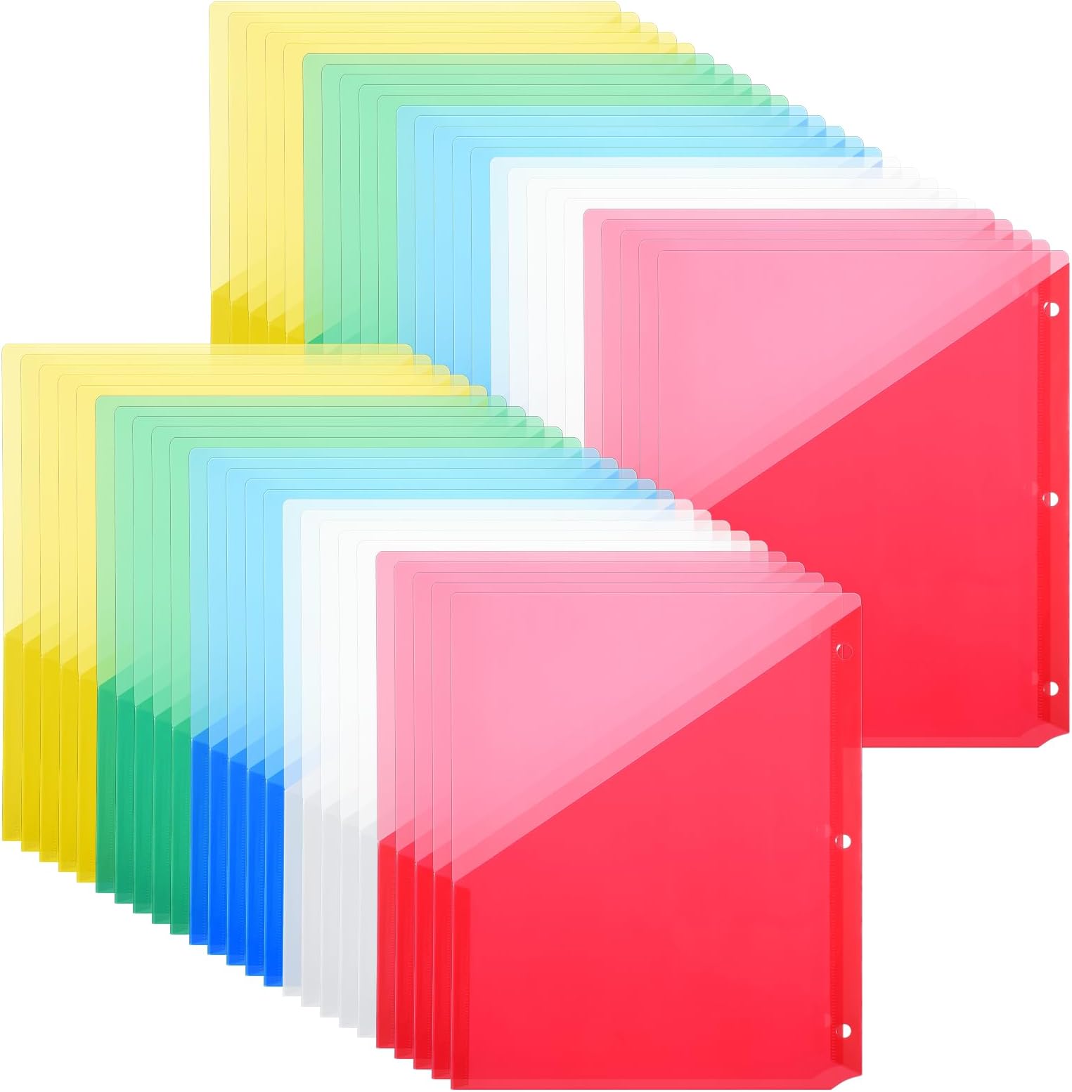 50 Pack Binder Pockets, 3 Hole Punch Clear Plastic Document Folders, Letter Size 9.25 x 11.2 Inch Clear Slash File Jackets, Binder Dividers with Pocket for Office