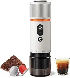 CONQUECO Cafeteira portátil com cápsula de expresso, 12 V máquina de café elétrica com bateria - para carro camião e viagens - compatível com cápsulas originais nespresso e cápsula L'or (branco)