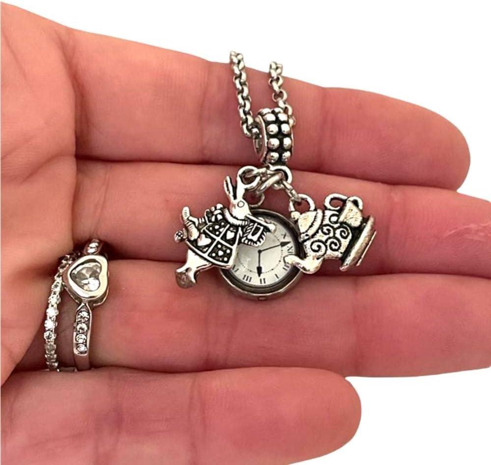 White Rabbit clock Charm with Bracelet Necklace Keychain Jewelry for Women girls
