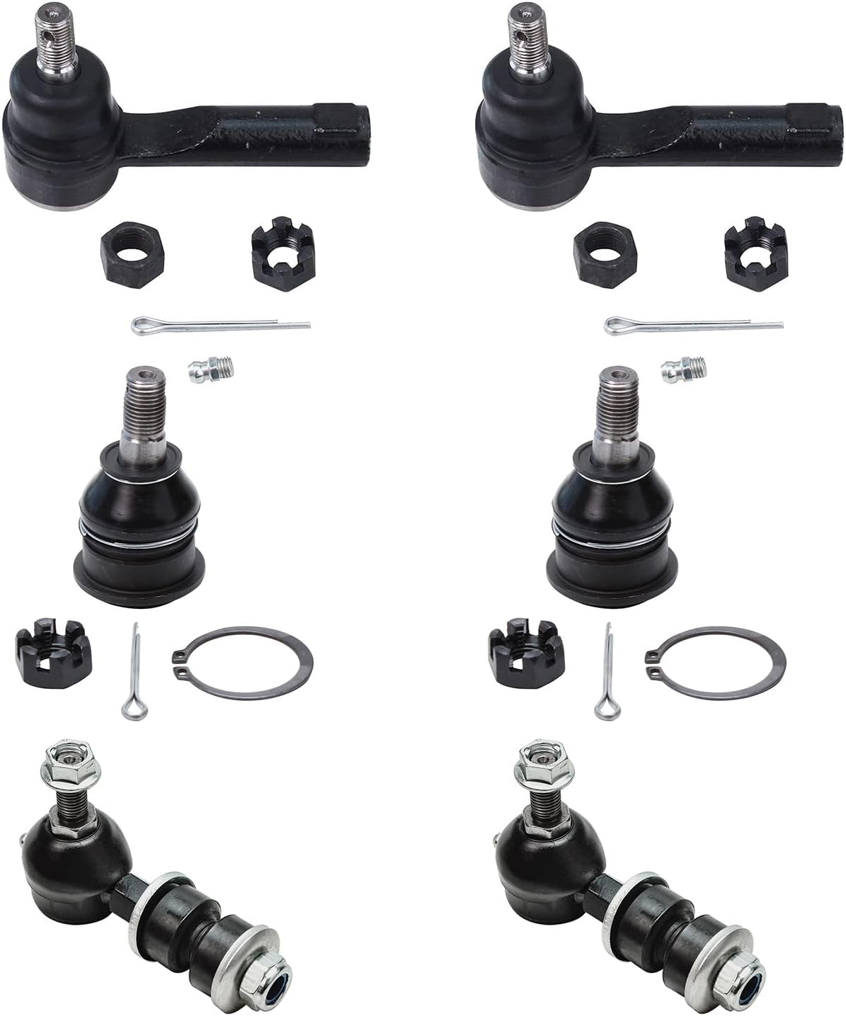 Detroit Axle - Front 6pc Suspension Kit for 00-06 Nissan Sentra, 2 Outer Tie Rod Ends 2 Lower Ball Joints 2 Sway Bar Links 2000 2001 2002 2003 2004 2005 2006 Replacement
