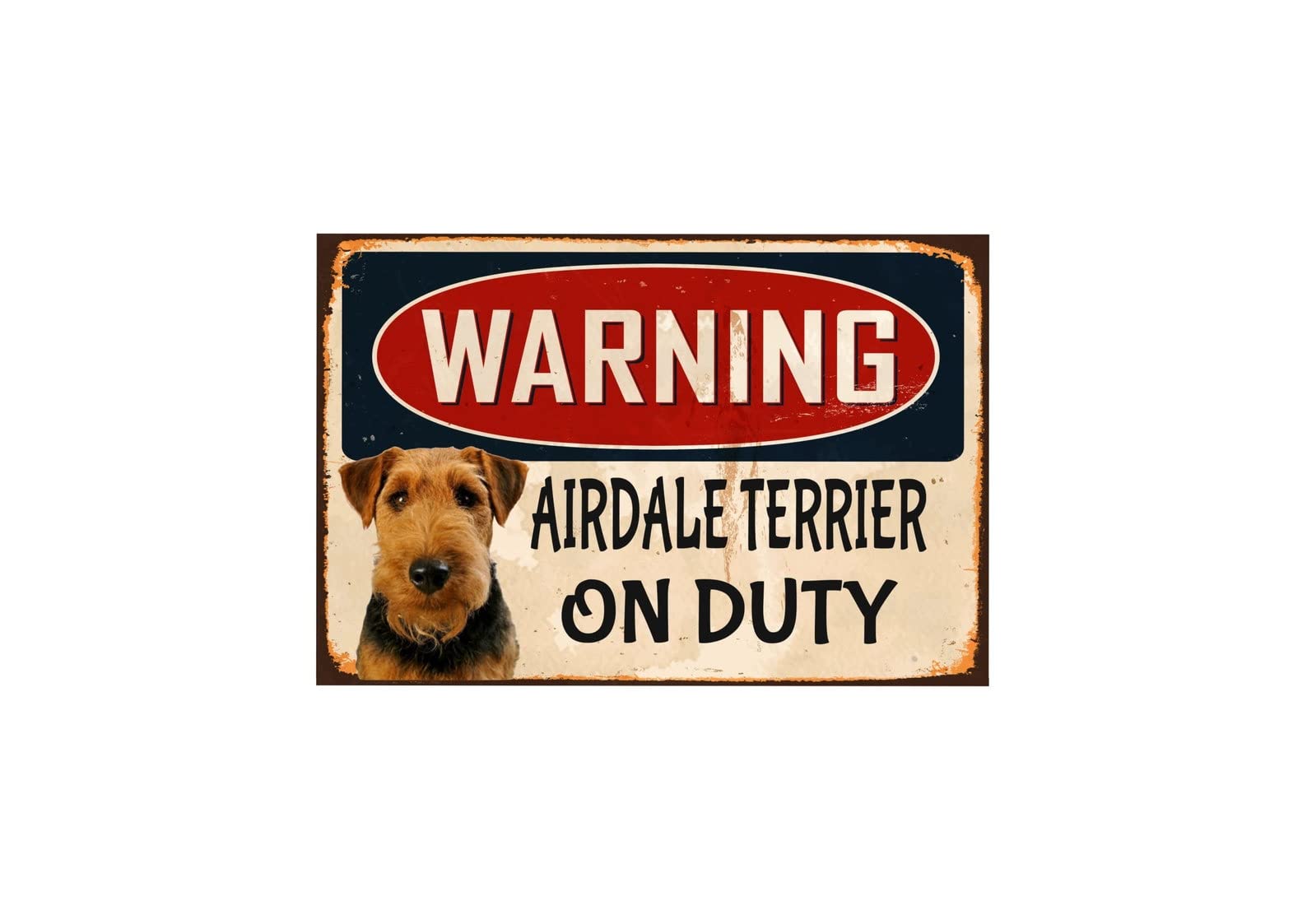 Warning Airdale Terrier On Duty Metal Tin Sign Warning Sign Safety Signs Aluminum Sign For Alt Room Decor, Indoor & Outdoor Signs For Home, Office, Work 14x20cm