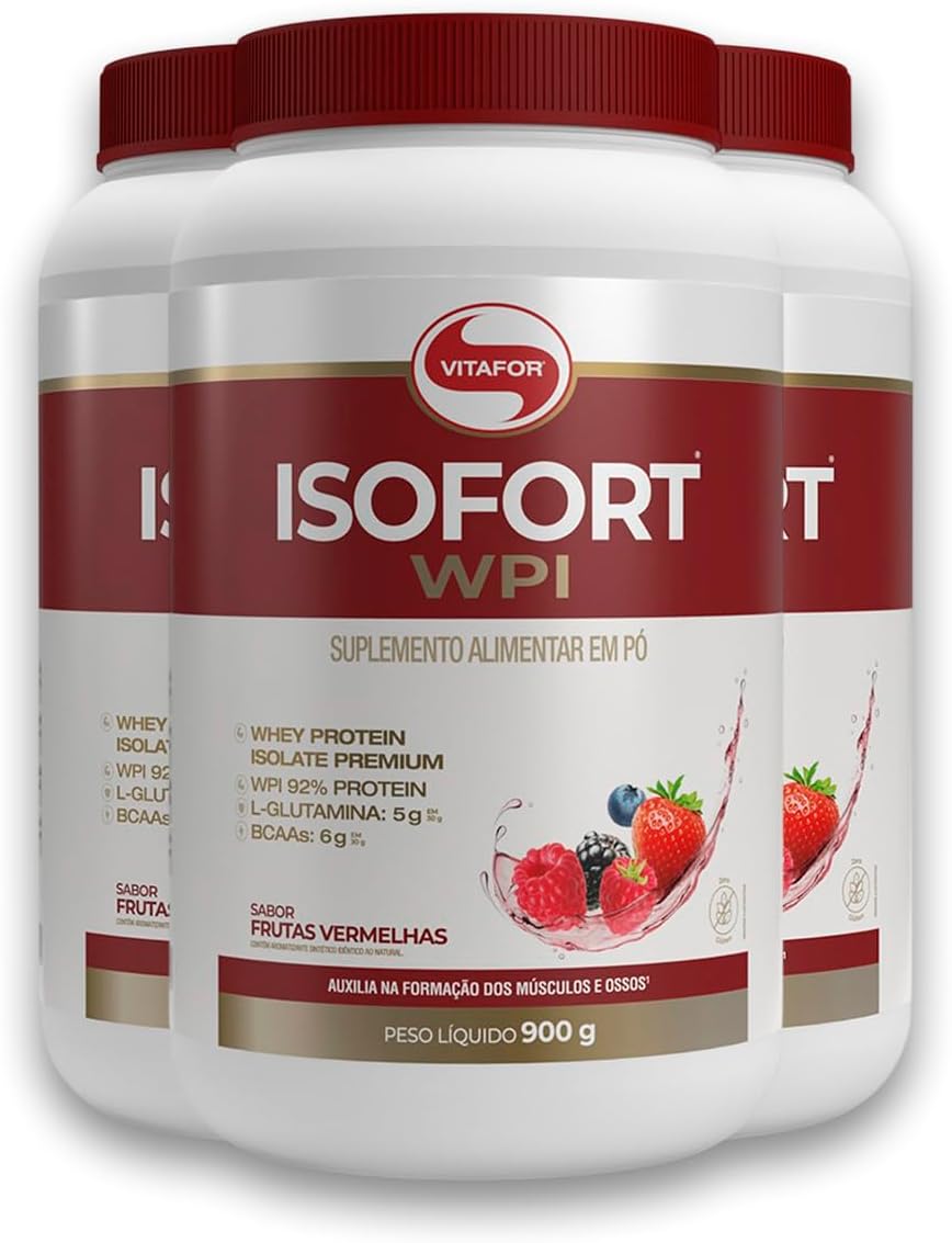 Kit 3 Whey protein Isofort Vitafor frutas vermelhas 900g