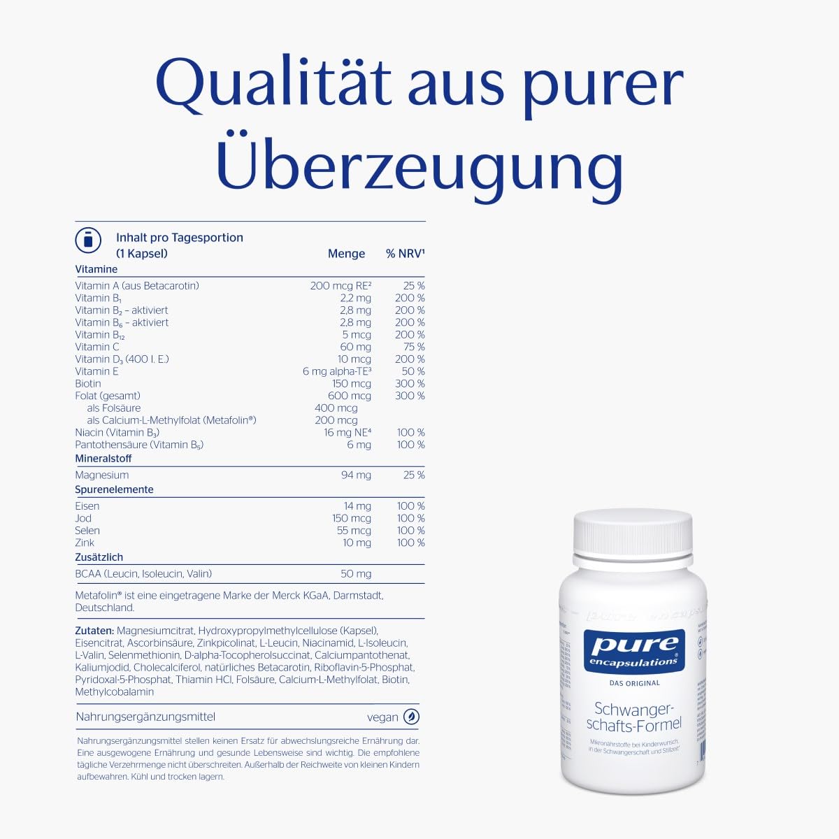 Pure Encapsulations - Schwangerschafts-Formel - Multivitaminpräparat für Frauen - Mit Folsäure, Vitamin A, Jod, Eisen und vielem mehr - Kinderwunsch, Schwangerschaft & Stillzeit - 60 Kapseln
