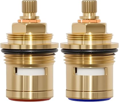 2Pcs Pair 3/4 Ceramic Disc Cartridge, Replacement for Hot and Cold Inner Faucet Valve, Quarter Turn 50mm 20 Teeth Brass Cartridge
