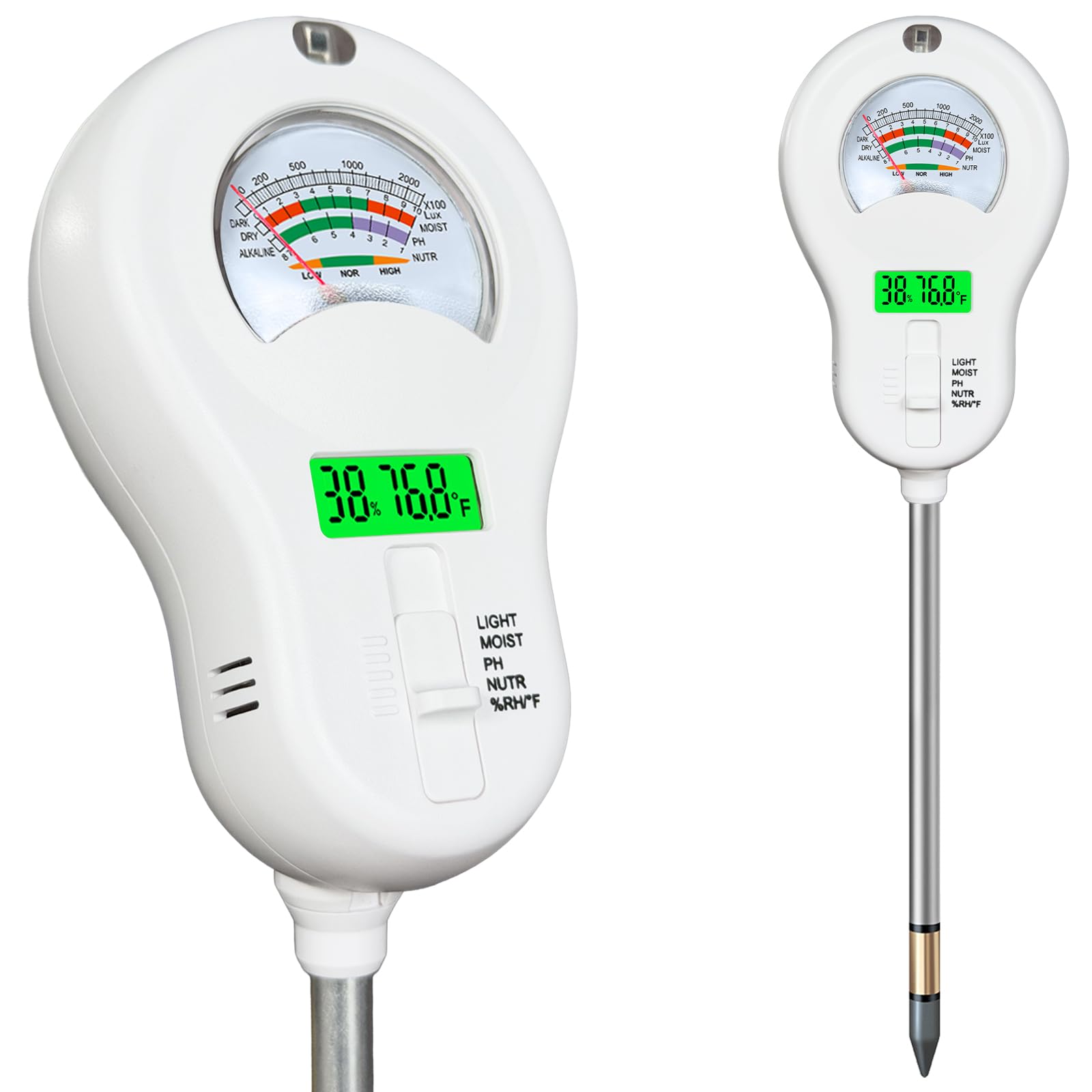 6-in-1 Soil Test Kit with swivel head and LCD screen