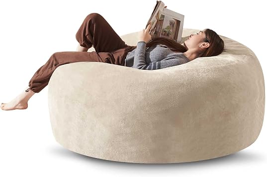 Bean Bag Chair 5Ft, Memory Foam Filled, Large Beanbag Chairs for Adults and Teens, Soft Sofa with Removable Flannel Cover, Round Couch for Living Room Bedroom College Dorm Apricot, 5FT-6060"24"