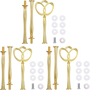 3 Pack 3-Tier 13.6 Cupcake Stand Hardware Fittings, Metal Mold Crown Holder DIY Making for Fruit Plate Cake Stand Snack Tray Replacement Parts for Tea Party Wedding Decoration Gold