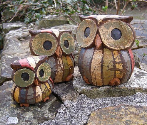 Set of 3 Shabby Chic Owls 11, 9 and 7cm Hand made, Fair Trade