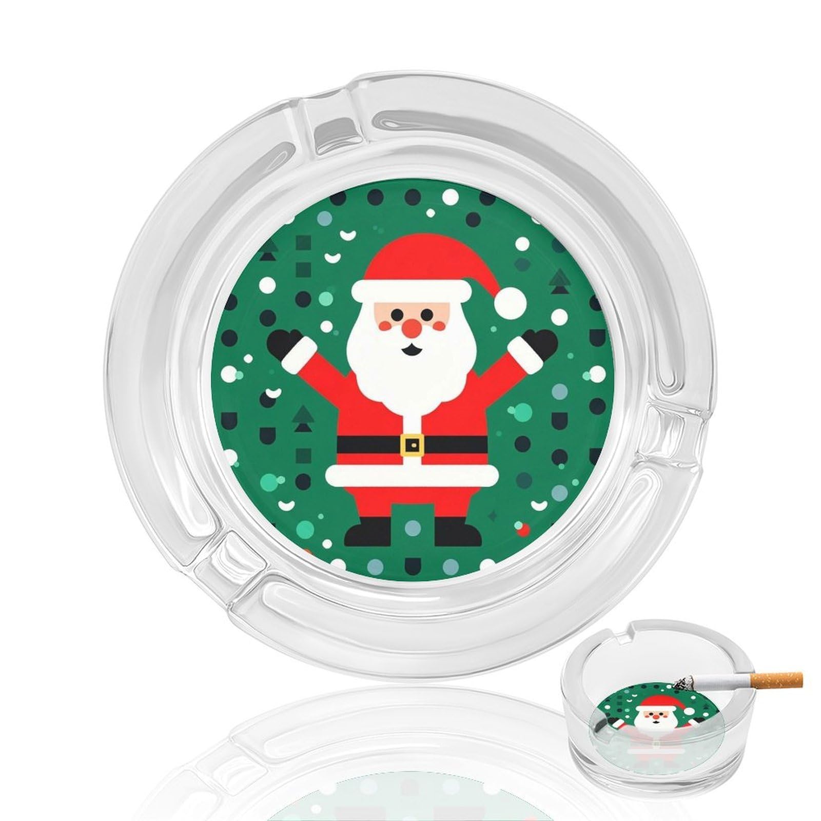 Cendrier pour fumeurs Père Noël en verre sur la table du salon
