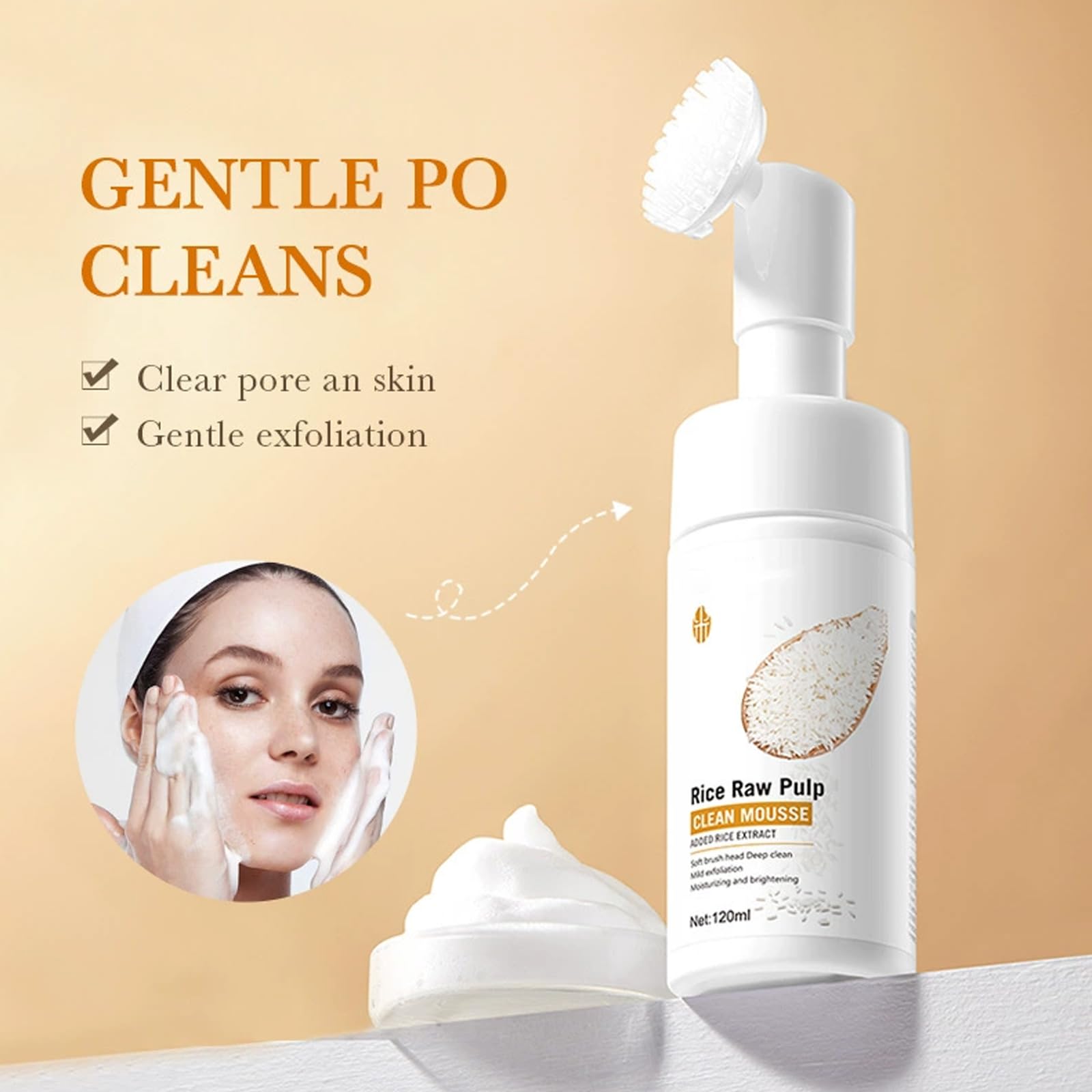 Schiuma Detergente Al Riso, Schiuma detergente per Riso, Cleanser Gesicht,Pulizia Del Viso Al Riso Con Spazzola In Silicone, Schiuma per la Cura Contro la Pelle Sporca Del Viso Cleanser-4