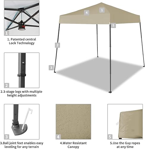 Miniatura 4 de CROWN SHADES - Toldo desplegable instantáneo con base patentada de 10 x 10 pies y parte superior de 8 x 8 pies, patas inclinadas, para exterior,