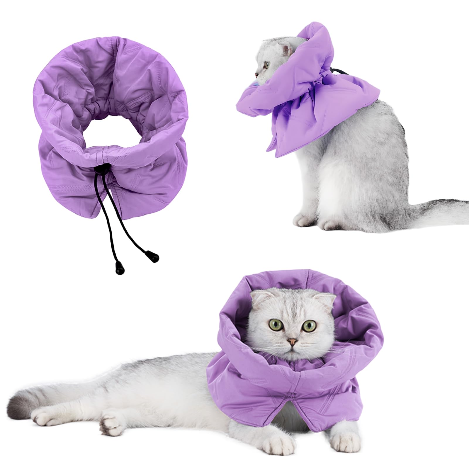 Cat Recovery Collar, Soft Adjustable Cone for Cats and Kittens, Lightweight Waterproof Elizabethan Collar for After-Surgery Care, Prevent Licking and Scratching, Neck Protector for Pets（Purple,S）