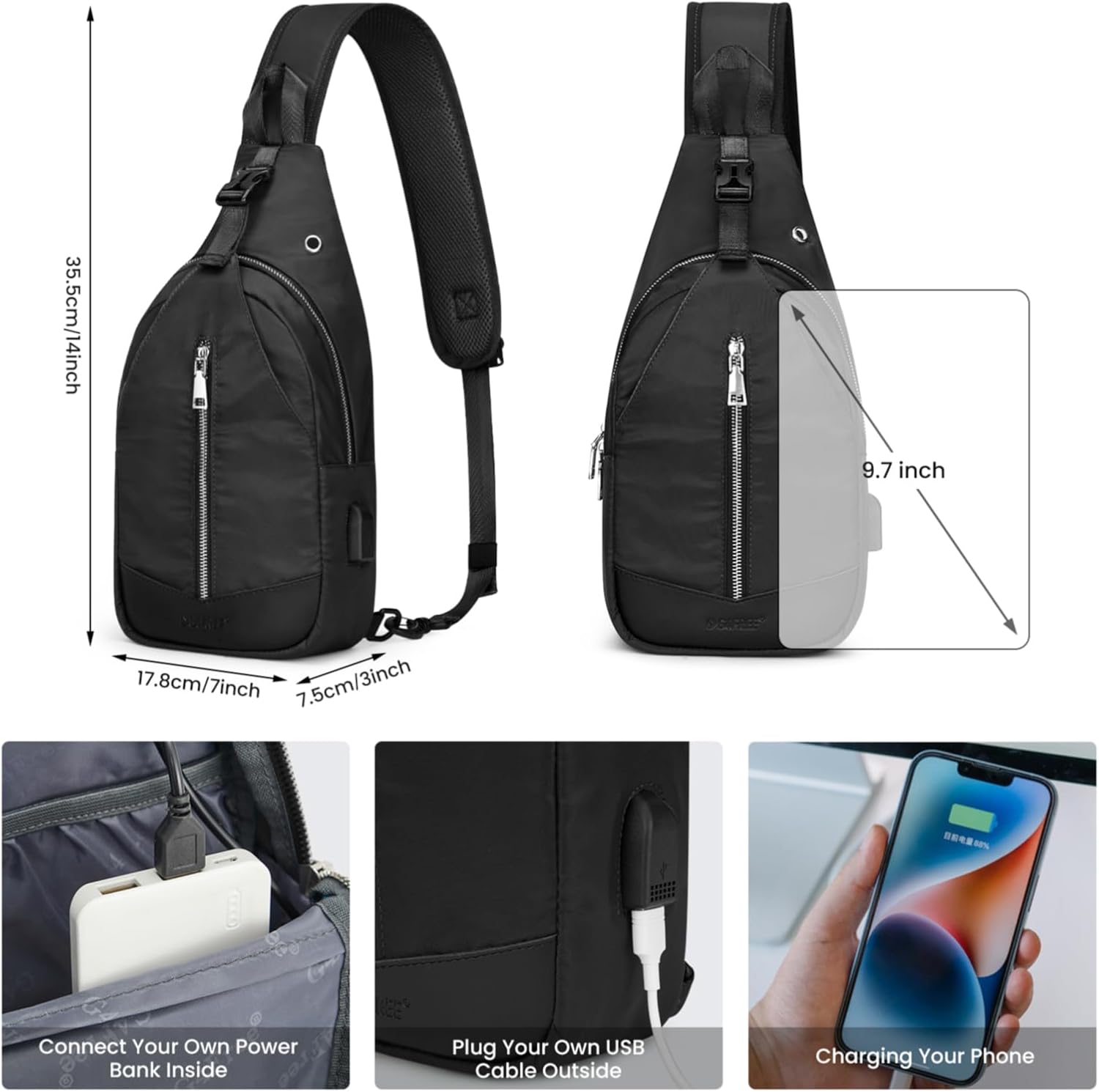 G4Free Sling Bag RFID Blocking Crossbody Sling Backpack Small Shoulder Chest Bag Daypack with Earphone Hole Men Women Hiking - Image 3