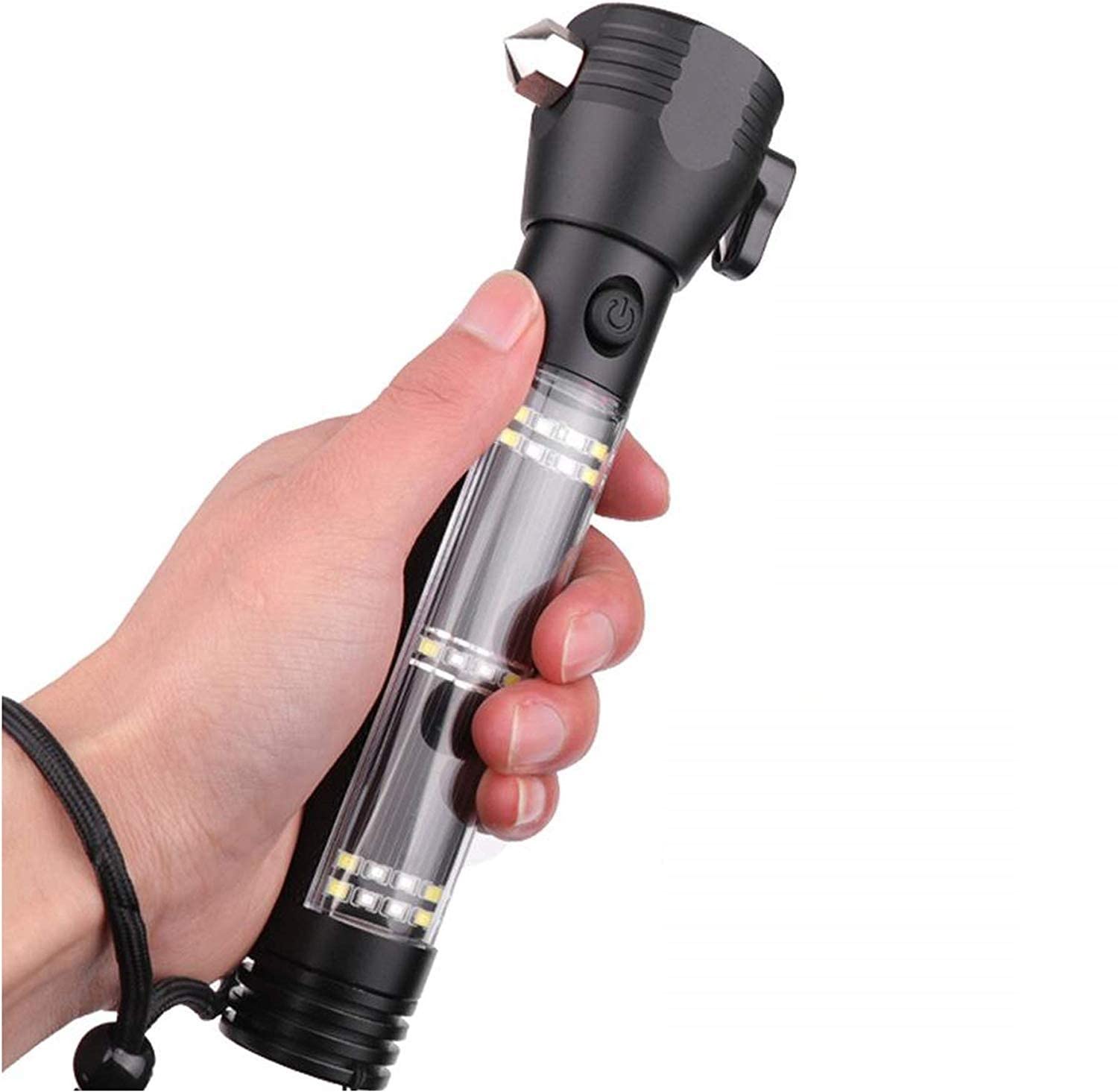 Breewell® 7 Mode Rechargeable Solar LED Torch Flashlight, Power Bank, Car Emergency Tool with Window Breaker, Magnet, Cutter, Compass for Travel, Camping Hiking Security | Black (B081LG6Z97) Amazon Price History, Amazon Price Tracker