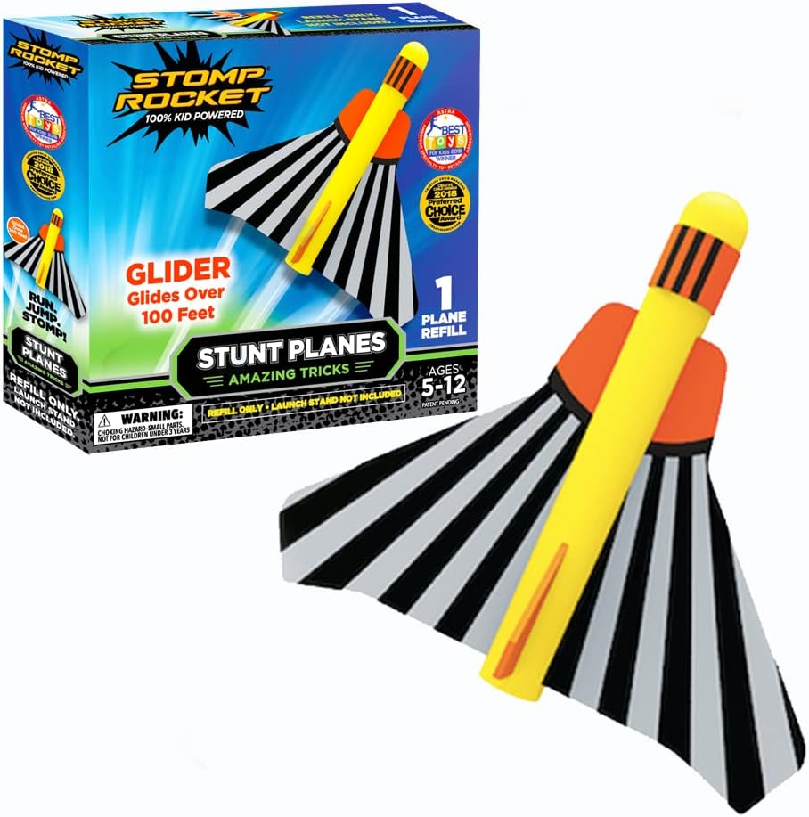 Stomp Rocket The Original Stunt Planes Refill Pack - 1 Foam Glider Plane - Outdoor STEM Gifts for Boys and Girls - Ages 5 (6, 7, 8) and Up - Great for Year Round Play