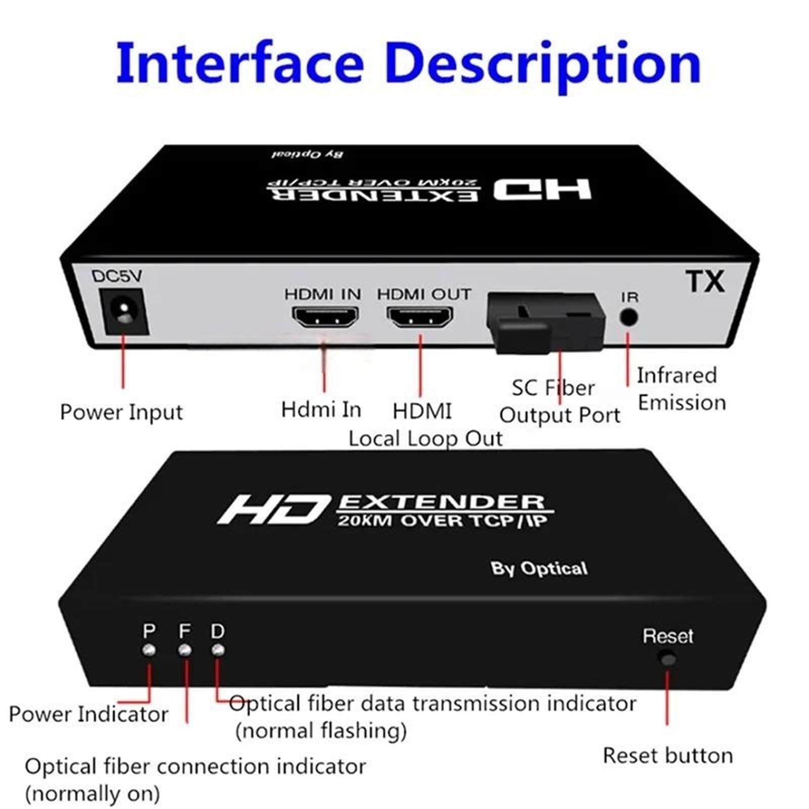 Trasmettitore e ricevitore da 20 chilometri Extender KVM USB fibra ottica Convertitori video