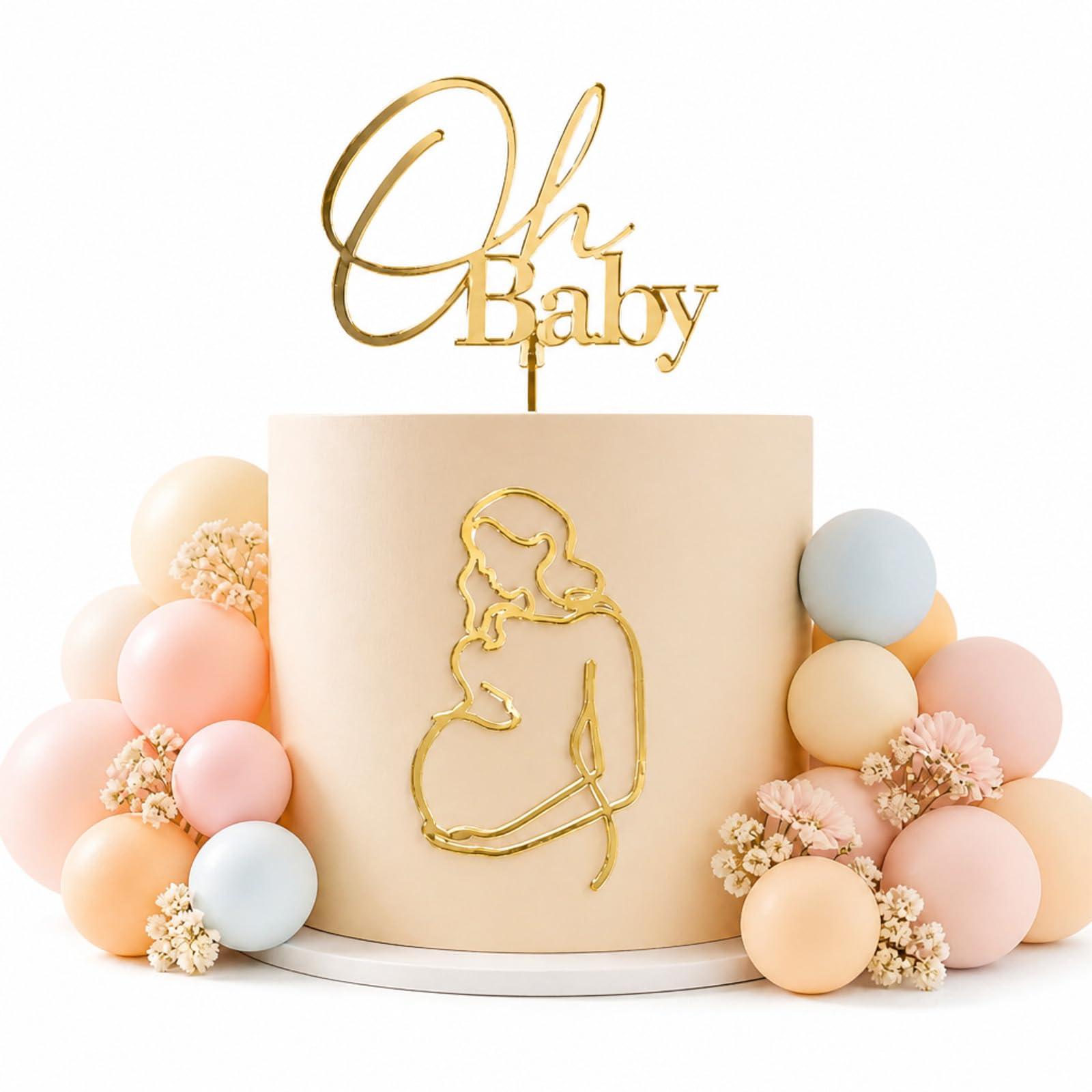 Oh Baby Cake Topper 7PCS Acrylic Gold Baby Shower Decorations with 6 Footprints for Gender Reveal Christening Party (style3)