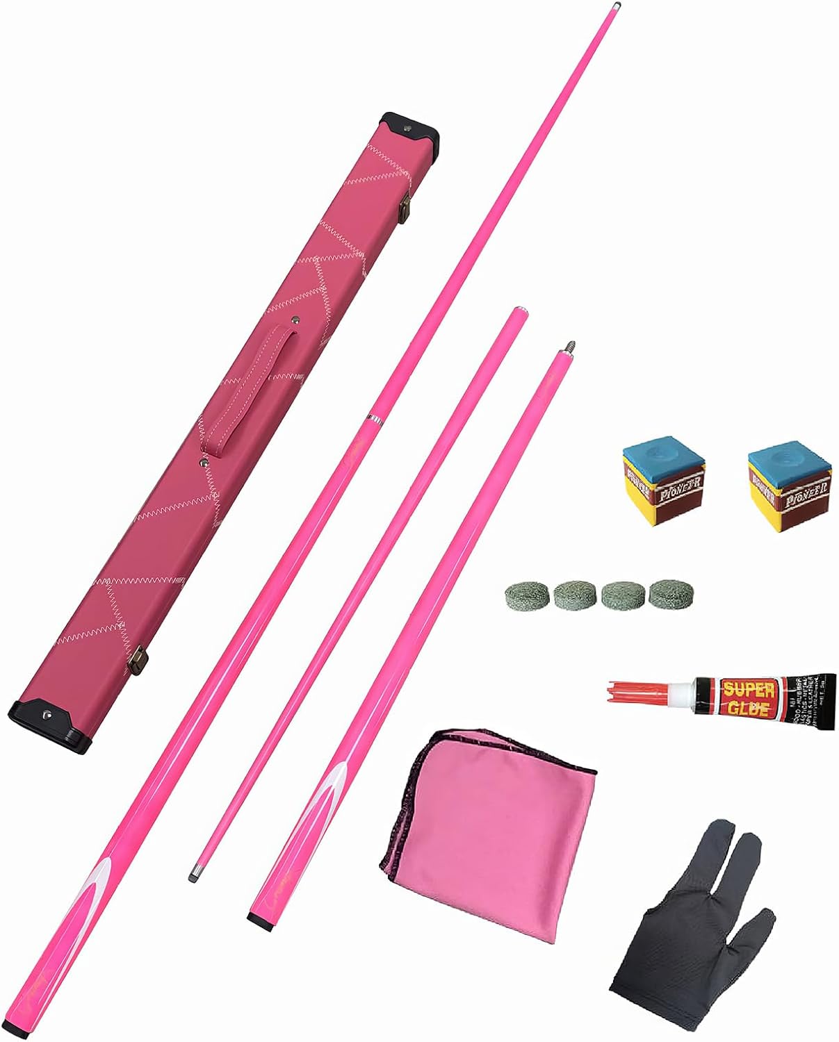 Premium Snooker Cues 58 Inch Pool Cue with Hard Case & 2 Pool Cue Chalk, 1/2 Jointed Carbon Fibre Billiard Cue Pool Cue Stick for for All Billiards Enthusiasts pink 9.5mm