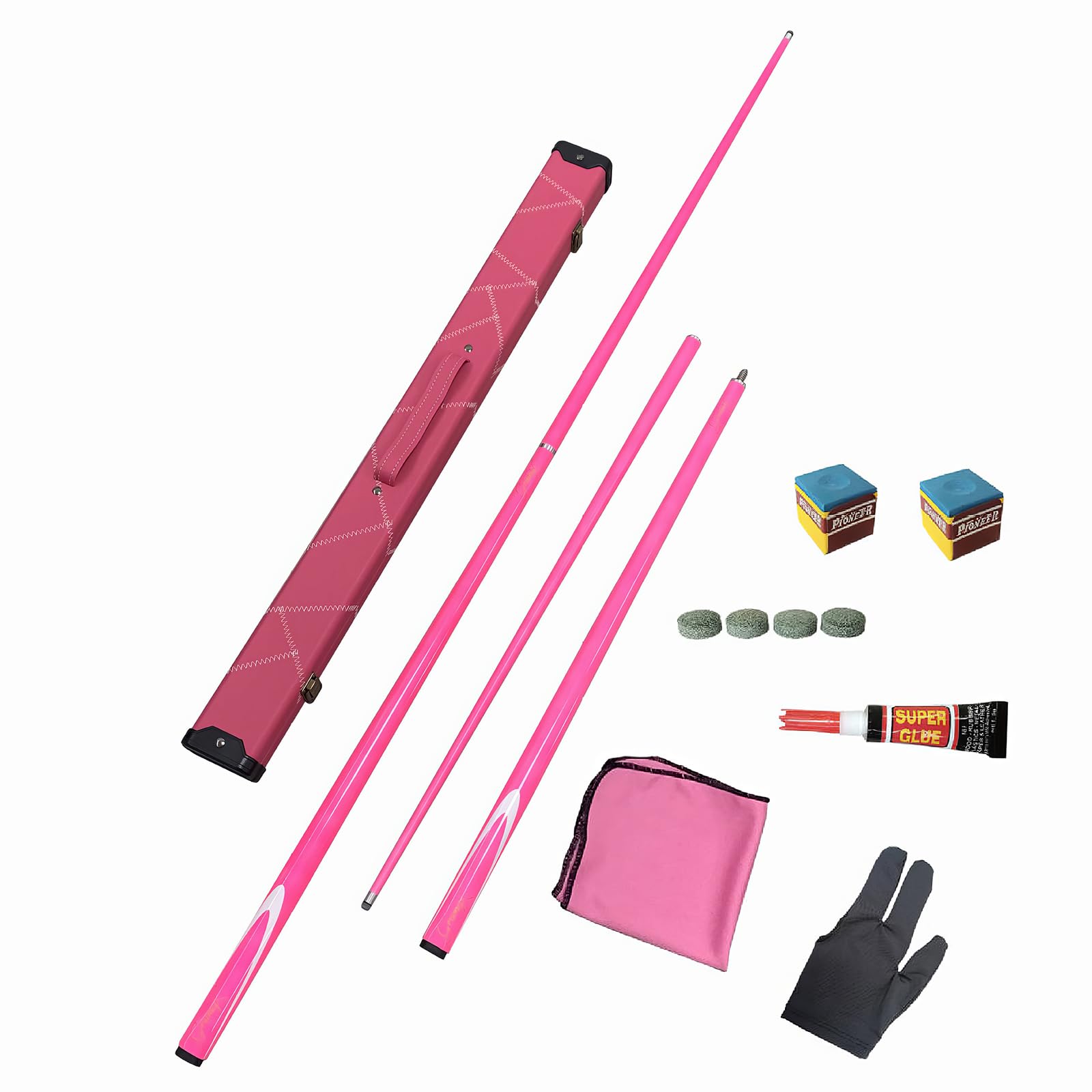 HYQNG Premium Snooker Cues 58 Inch Pool Cue with Hard Case & 2 Pool Cue Chalk, 1/2 Jointed Carbon Fibre Billiard Cue Pool Cue Stick for for All Billiards Enthusiasts pink 9.5mm