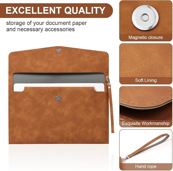 OFFCUP Envelope Documents, A4 Leather File Folder, Portable PU Document Bag