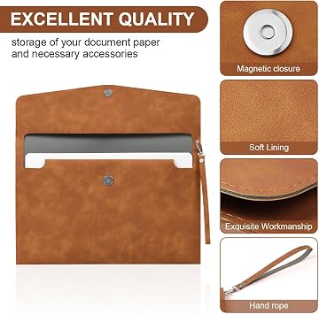 OFFCUP Envelope Documents, A4 Leather File Folder, Portable PU Document Bag