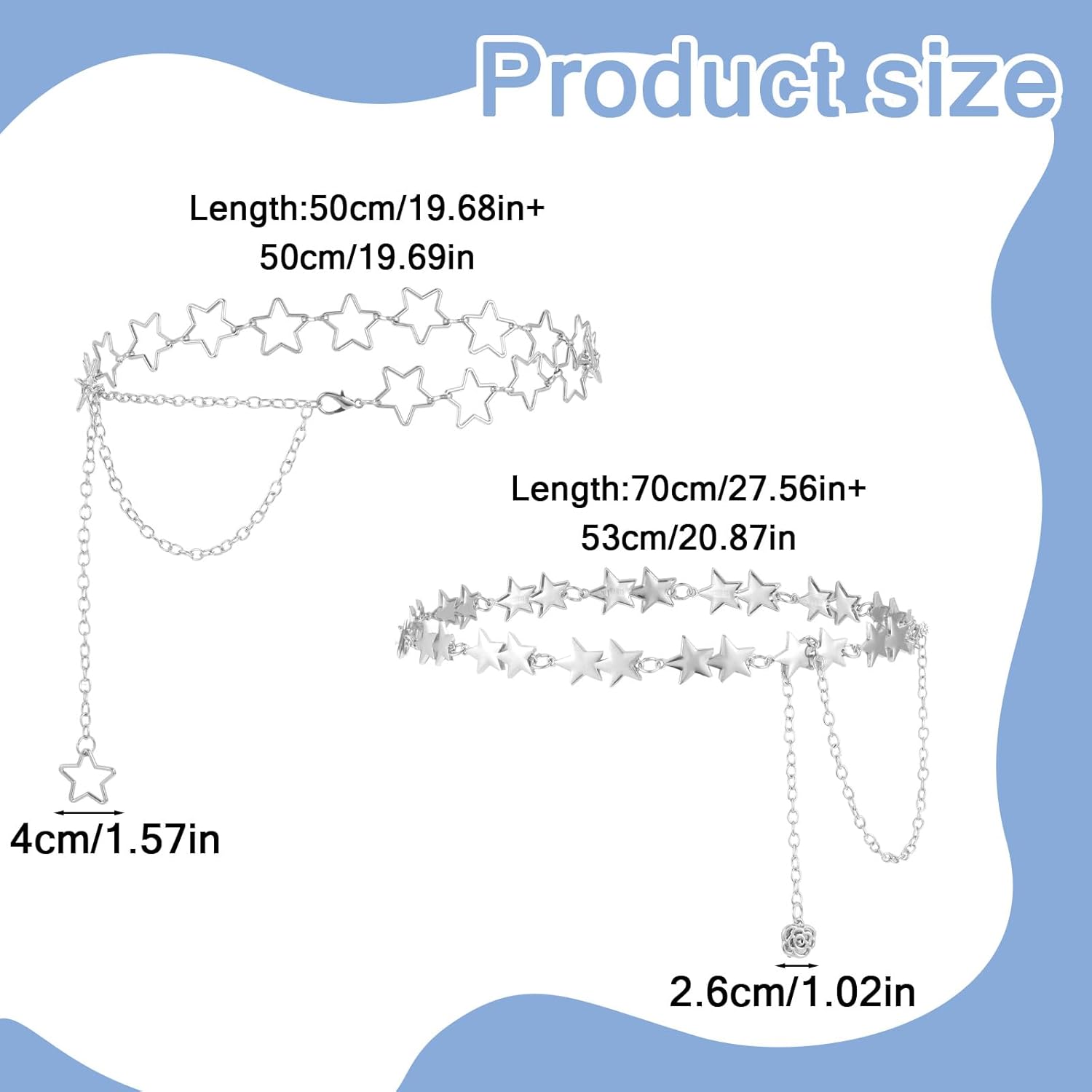 2 Pcs Waist Chain Belt Y2k Metal Star Jeans Pants Chain Adjustable Punk Pocket Body Belly Chains for Dresses Jeans Pants Casual Formal Rave Goth Women Men - Image 2